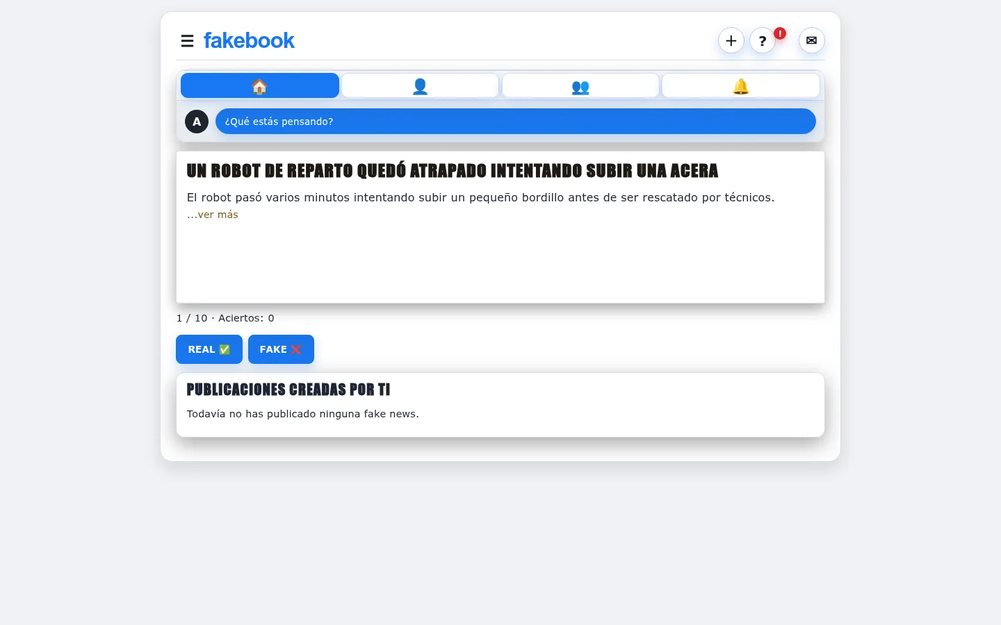 Muro de noticias con botones para marcar real o falso